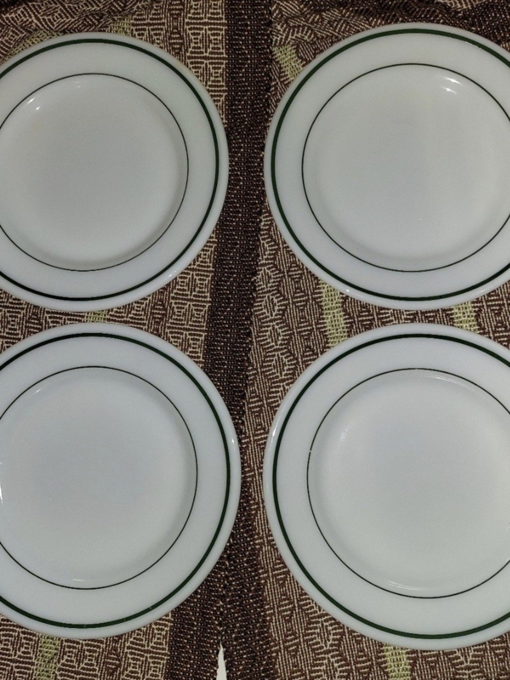 Pyrex White Dinner Plates with Green Double Rim - Set of 4